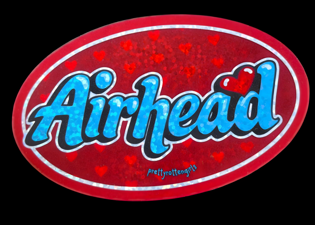Airhead logo with red background and blue text on a black background